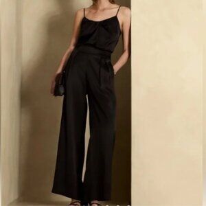 Banana Republic Black Satin Wide-Leg Trousers - Size 8 (NWT)